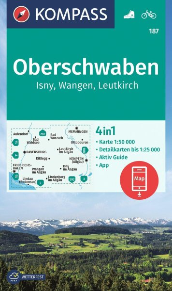 Buchcover: KOMPASS Wanderkarte 187 Oberschwaben, Isny, Wangen, Leutkirch 1:50.000 Buchcover: KOMPASS Wanderkarte 187 Oberschwaben, Isny, Wangen, Leutkirch 1:50.000