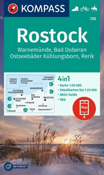 Buchcover: KOMPASS Wanderkarte 735 Rostock, Warnemünde, Bad Doberan, Ostseebäder Kühlungsborn, Rerik 1:50.000 Buchcover: KOMPASS Wanderkarte 735 Rostock, Warnemünde, Bad Doberan, Ostseebäder Kühlungsborn, Rerik 1:50.000