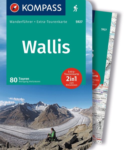 Buchcover: KOMPASS Wanderführer Wallis, 80 Touren mit Extra-Tourenkarte